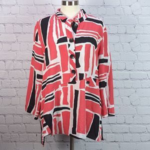 Ali Miles Size XL Tunic 3/4 Sleeve Pink White Black Abstract Art to Wear Top